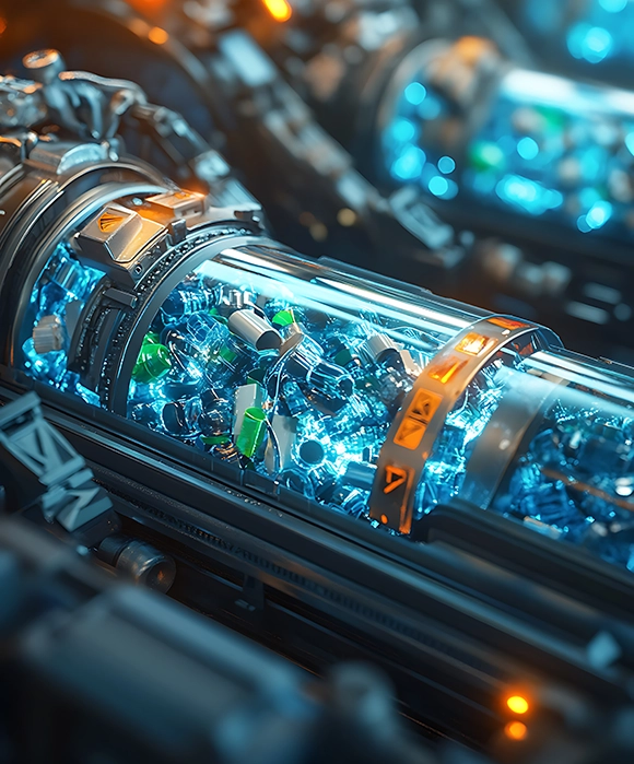 Delta Container - Technologien in der Abfallentsorgung: Neueste Trends und Entwicklungen Eine hyperrealistische Darstellung einer innovativen Recyclingmaschine, die Materialien automatisch sortiert
